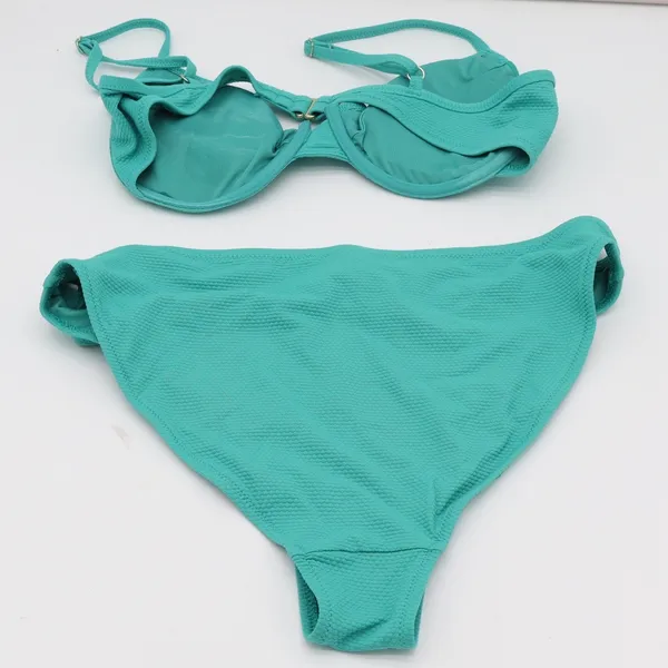 Old Navy Bikini Set Womens M Textured Underwire High Cut Teal Excellent - Image 9