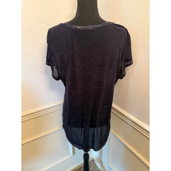 Superdry Sheer Navy Burnout V-Neck Tee Short Sleeve Top Slub Lightweight Layer - Image 6