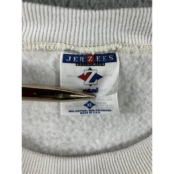 Vintage 90s Jerzees Sweatshirt Women XL White Paisley Geometric USA Made Grandma - Image 4