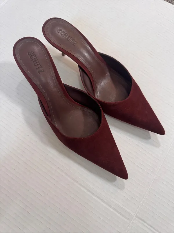Schutz Burgundy Suede Leather Pointed Toe Mule Kitten Heels Womens 9.5 Classic - Image 8