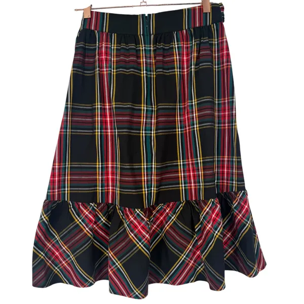 NWT J.Crew Womens Big Bow Ruffle Hem Midi Skirt Black Red Plaid Size 4 Holiday - Image 6