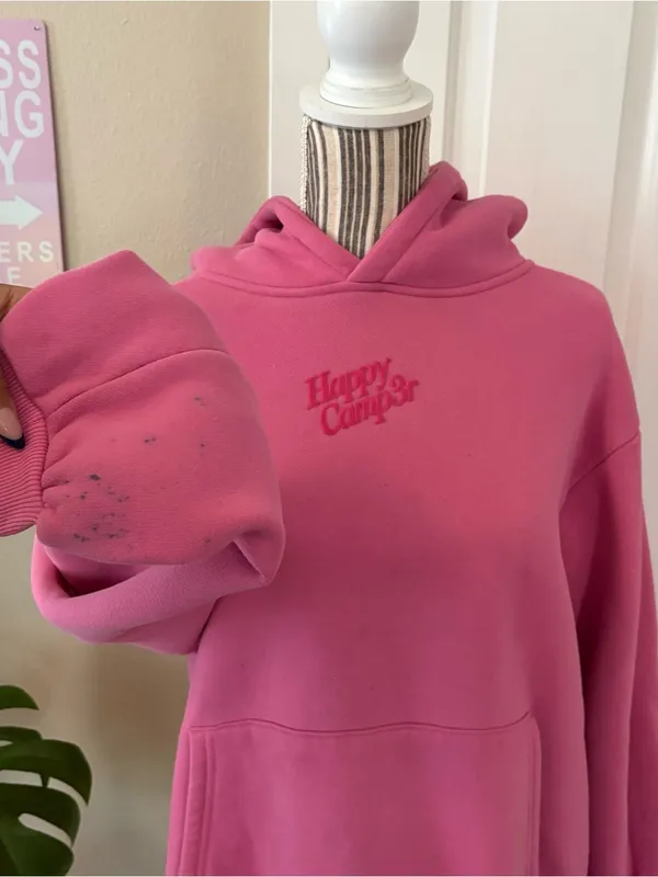 Happy camper pink raspberry puff series hoodie pullover preppy small casual infl - Image 9