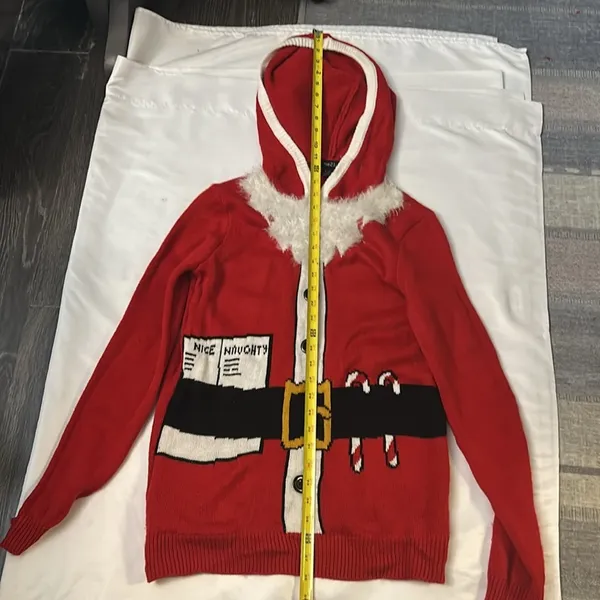 Rue21 Red/Black Holiday Christmas Santa Hooded Ugly Sweater S Cosplay Kidcore - Image 6