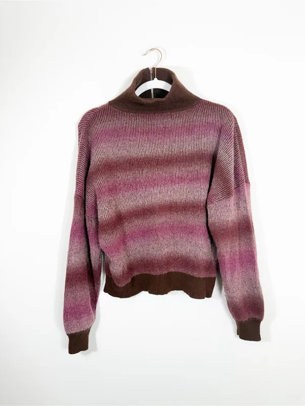 NAADAM Merino Cashmere Space Dye Quarter Zip Stripe Sweater Pink Red Medium - Image 4