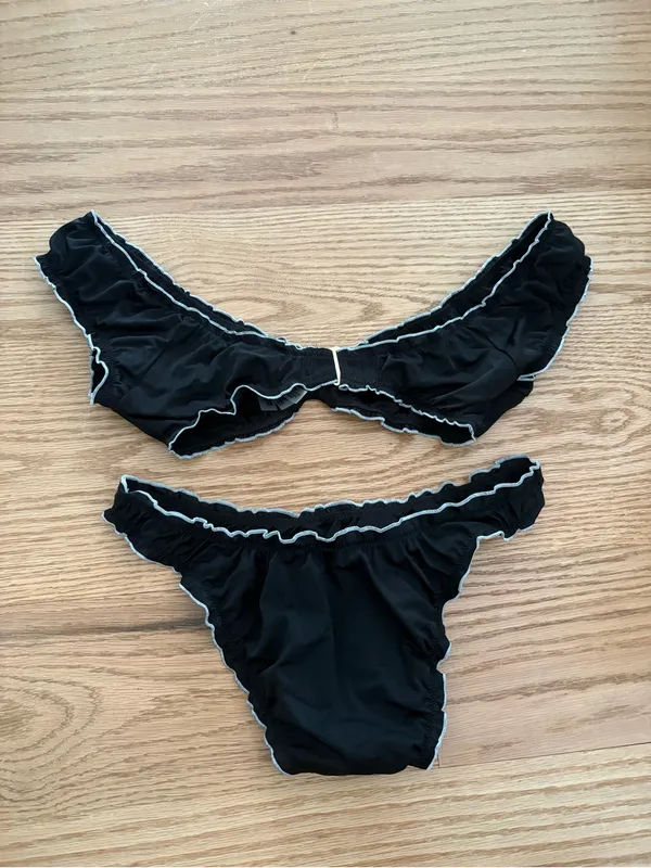 Frankie's Bikinis Black Bikini Set with White Trim - Image 4