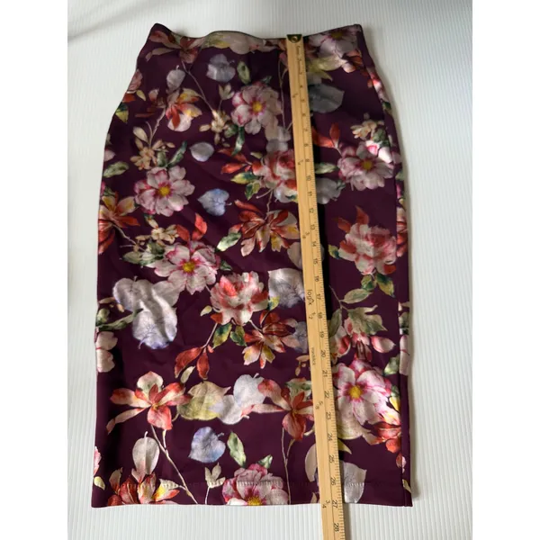 ECI Floral Pencil Skirt Elegant Career Party Maroon Print‎ S - Image 2