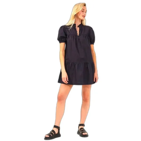 French Connection Poplin Mini Dress Puff Sleeve Black Small Preppy Coastal Chic - Image 2