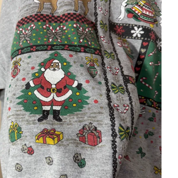 Vintage Tultex Ugly Christmas‎ Sweatshirt Gray XL Made in USA 90s - Image 3
