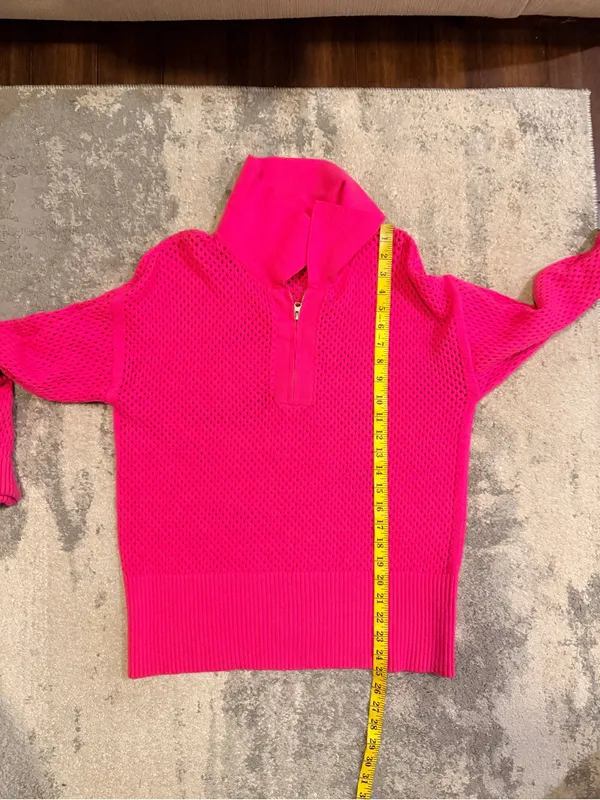 Source Unknown Hot Pink Collared Zip-Neck Women's Sweater - Image 7