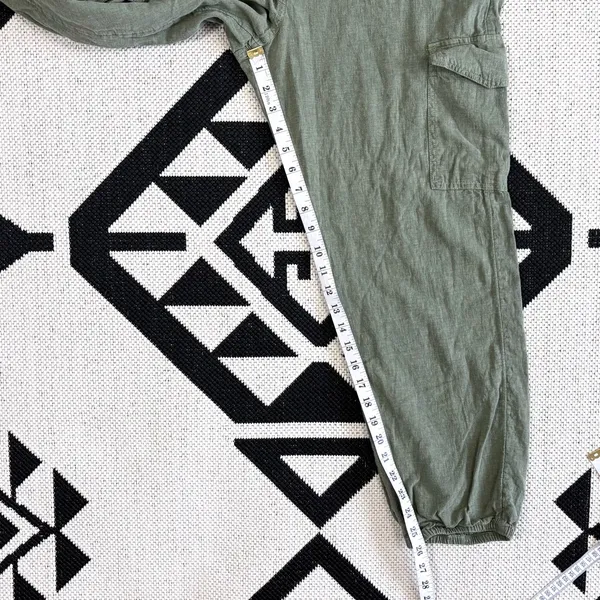 Aerie Linen Blend Paperbag Waist Cargo Joggers in Army Green Small - Image 8
