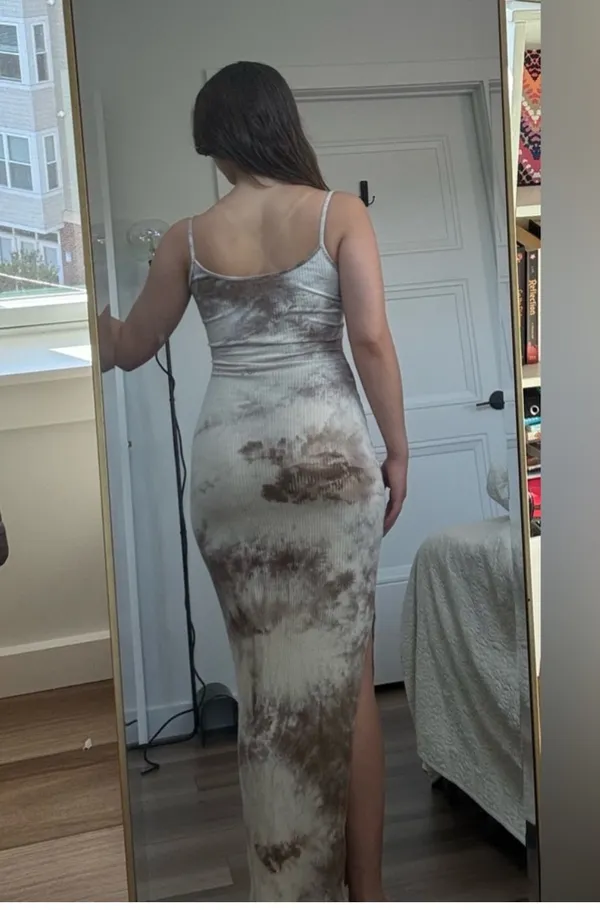 Marble Print Form Fitting Maxi Dress With Slit - Image 4