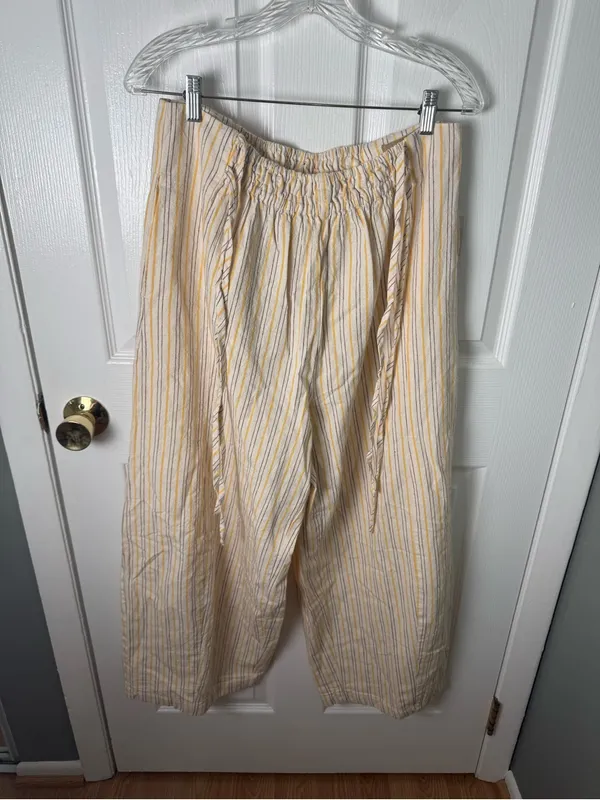 Free People Sun Dazed Cotton-Linen Striped Pants in Ivory Combo L - Image 4