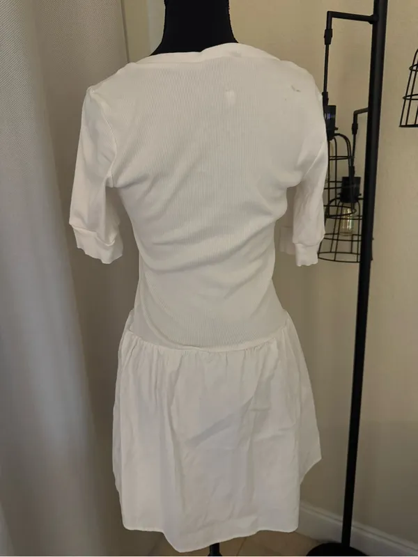 Reformation White Rib Knit Drop Waist Mini Dress Large Organic Cotton - Image 8