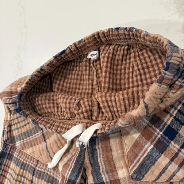 Aerie Soft Gauze Plaid Pajama Jogger Pants Womens Small Regular Brown/Tan Lounge - Image 7