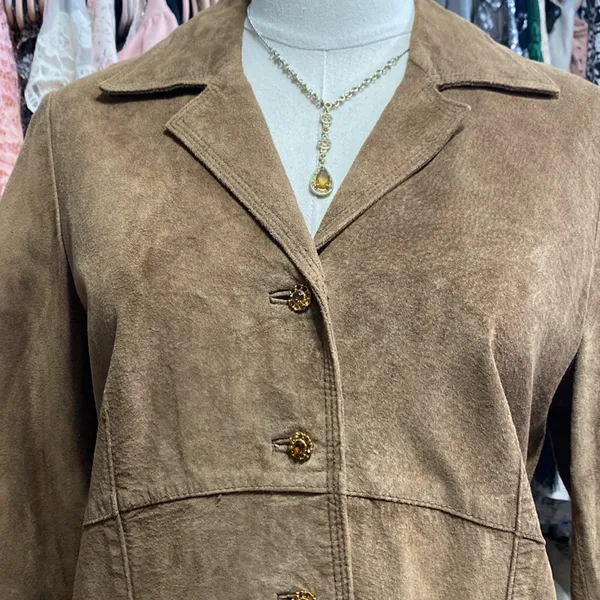 Zazee Jacket Blazer Vintage 100% leather Suede Brown Size M - Image 3