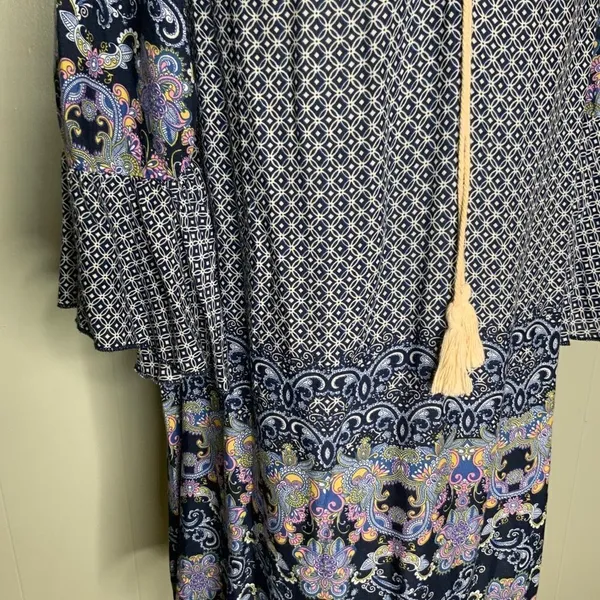 Altar’d State Blue/White/Lavender Boho Bell Sleeve Mini Dress Tunic S - Image 7