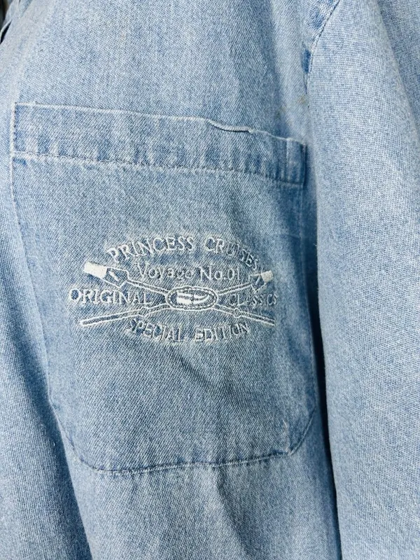 Princess Cruises Blue Womens Button Down Cotton Denim Shirt Sz M Vintage - Image 3