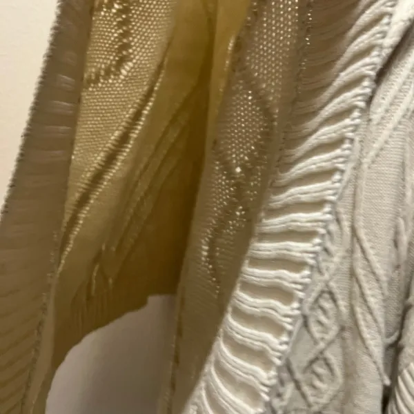 BCBGMaxazria Poncho Oversized Sweater Beige Cable Knit Geometric Pullover Sz S/M - Image 5