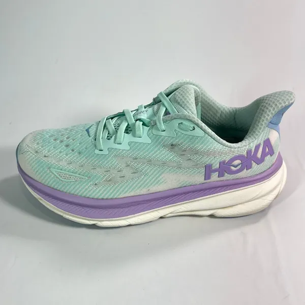 HOKA ONE ONE Clifton 9 Wide Running Shoes Women 9D Sunlit Ocean Lilac Mist - Image 5