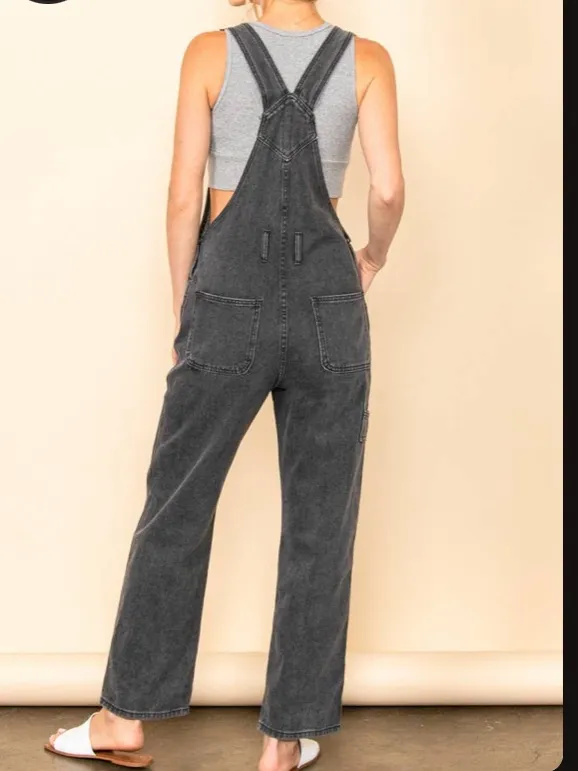Large Black Denim Overalls Size 10 - Image 2