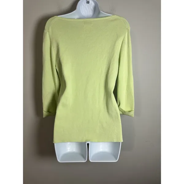 VTG Belford for Neiman Marcus Lime Green Knit Top - 3/4 Sleeve‎ Cotton Blend M - Image 4