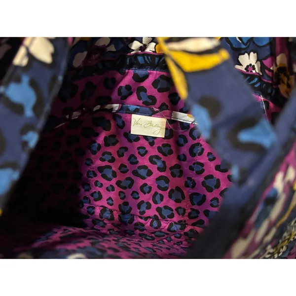 Vera Bradley Tote Bag Womens Medium Blue Floral Leopard Quilted Cotton Shoulder - Image 2