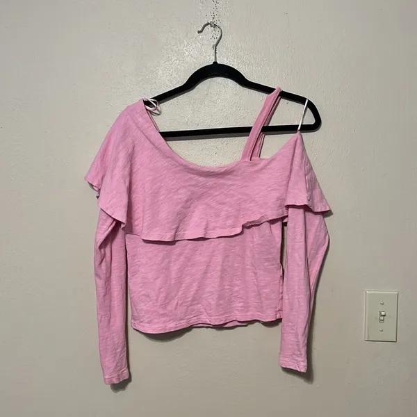 Anthropologie Postmark‎ Pink One Shoulder Ruffle Top size Small - Image 2