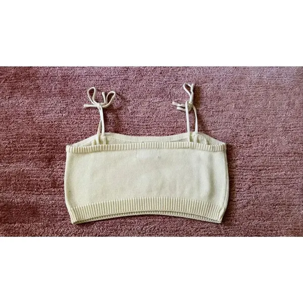 Cider Knit Tie Strap Crop Top Floral Embroidered Yellow Size M - Image 5