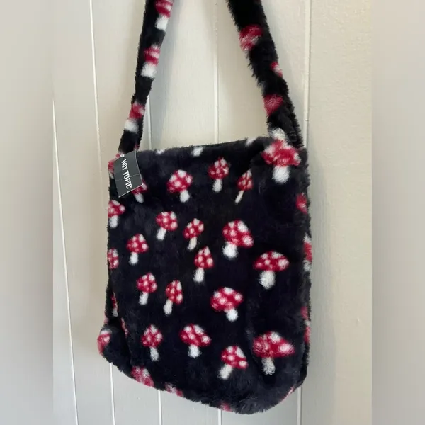 A NWT Sold Out Out Of Stock Fluffy Mushroom Hot Topic Large Tote Crossbody Bag - Image 2