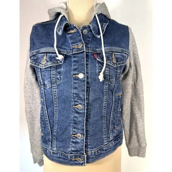 Levi's Hybrid Original Denim Sweatshirt Hoodie Trucker Jacket Medium Blue Gray - Image 5