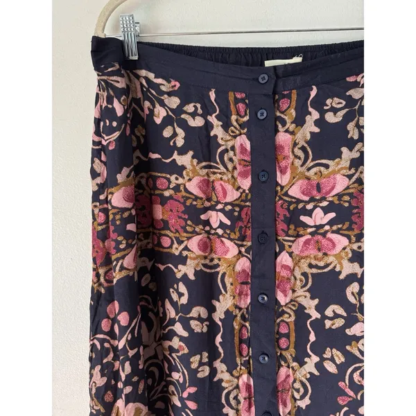 NWT Natural Life Navy Blue Pink Floral Button Front Maxi Skirt Size XL - Image 3