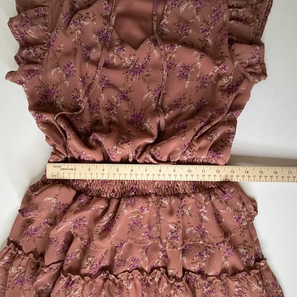 Entro Mauve Floral Smocked Mini Dress Tiered Cottage Boho Romantic Feminine - Image 12