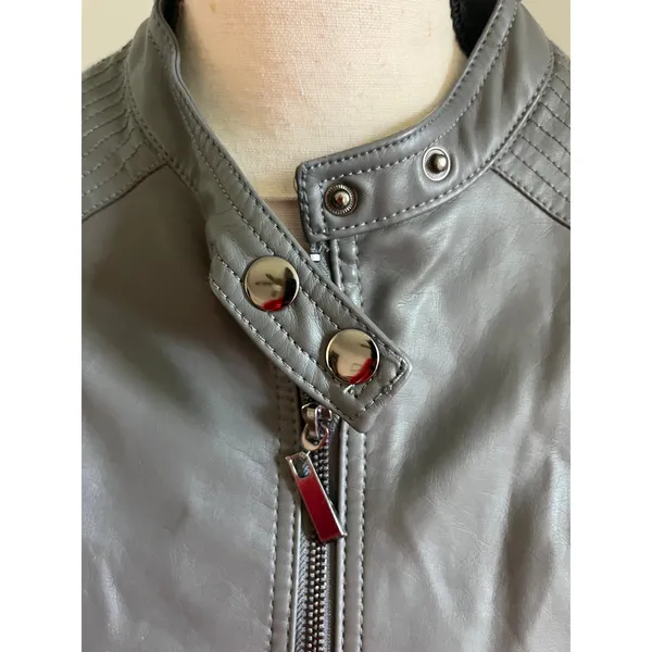 Joujou Gray Leather Jacket Womens XS Moto Zip Up Quilted Biker‎ Edgy Urban Chic - Image 4