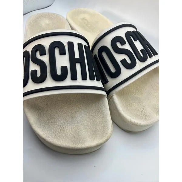 Moschino White Black Logo Platform Slide Sandals Made in Italy‎ Womens Size 39 - Image 3