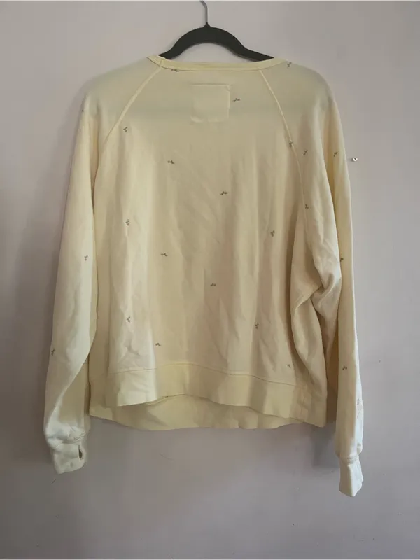 Peace Love World Pastel Yellow Ditsy Floral Print Sweatshirt Medium Cottagecore Cozy Crewneck - Image 4