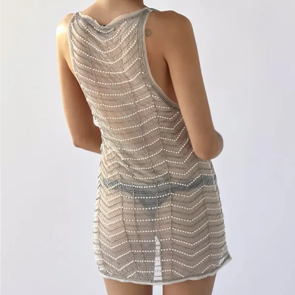 Urban Outfitters‎ UO Twiggy Sheer Embellished Beaded Mesh Mini Dress - Image 4