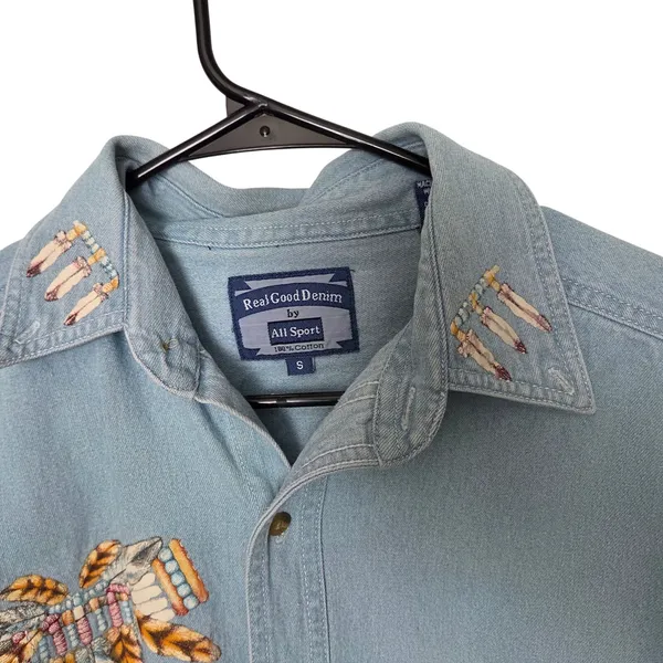Vintage Real Good Denim By All Sport Denim Long Sleeve Button Up Shirt Small - Image 5