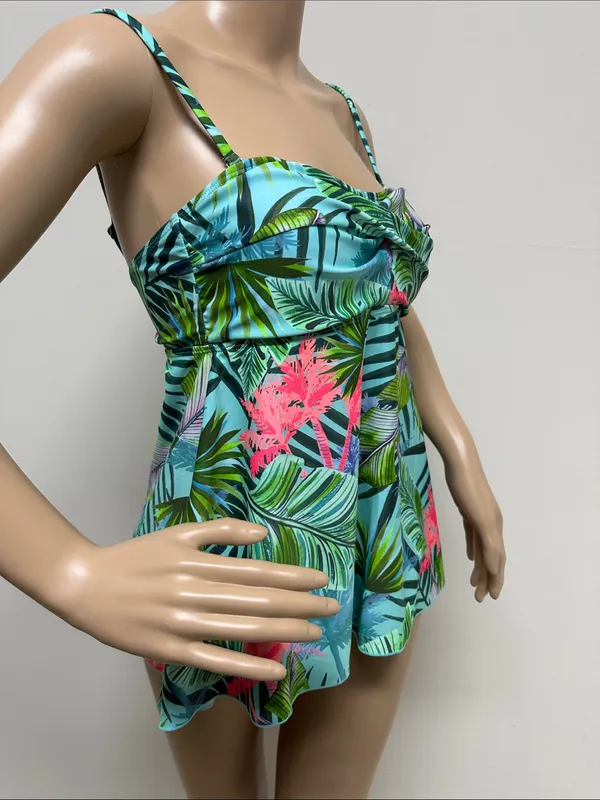 Tropical Palms Aqua Green Bright Pink Bandeau Tankini Top size 8 - Image 4