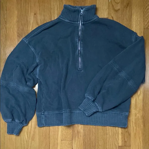 Aerie Dark Gray Quarter-Zip Sweatshirt - Image 3