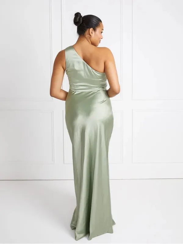 NWT Six Stories Alex One Shoulder Satin Bridesmaid Dress - Sage - Image 3