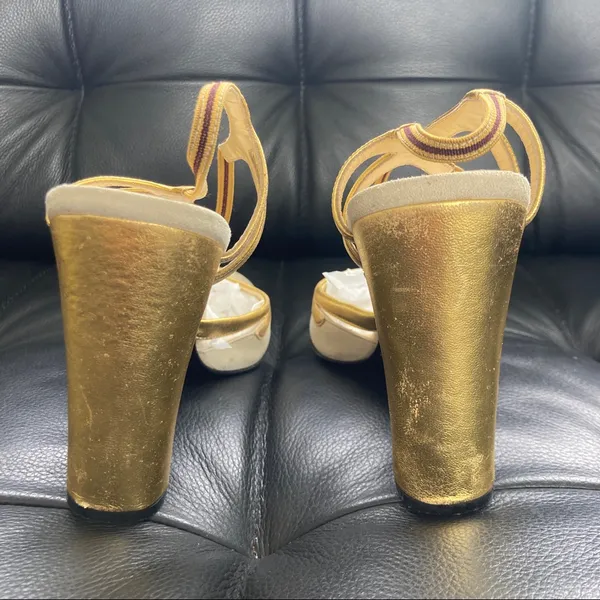 Prada Gold and Cream Slingback Heels - Image 2