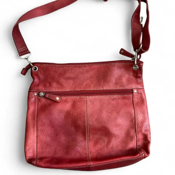 Fossil Red Pebbled Leather Multi Pocket Crossbody Messenger Travel Bag Medium - Image 3