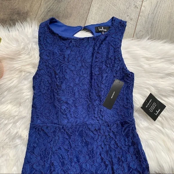 NWT Lulu’s Lace Overlay Royal Blue Dress Gown Size Small - Image 6