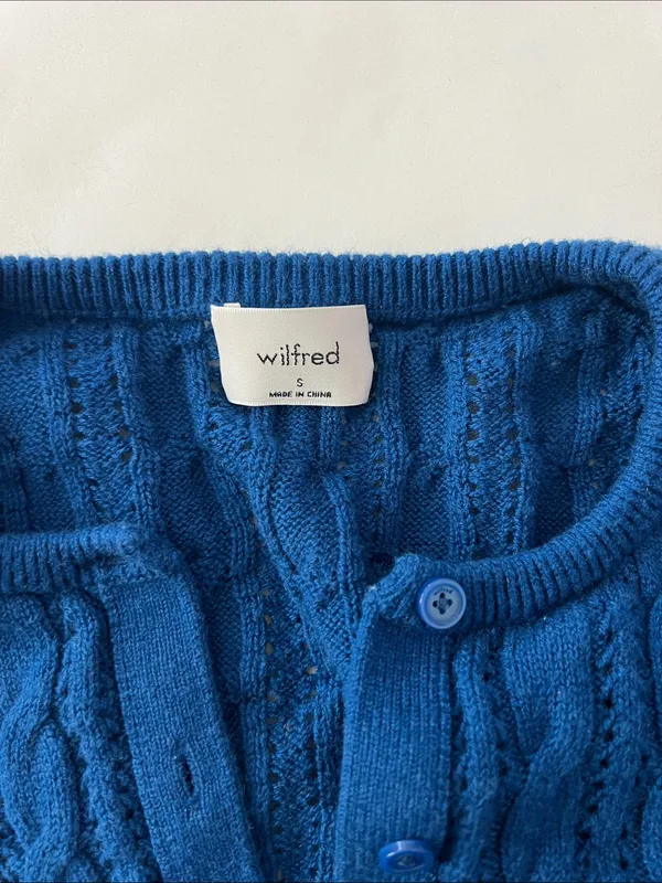 Wilfred Fey Cardigan Merino Wool and Cotton Short Sleeve Ultramarine Blue S $98 - Image 5