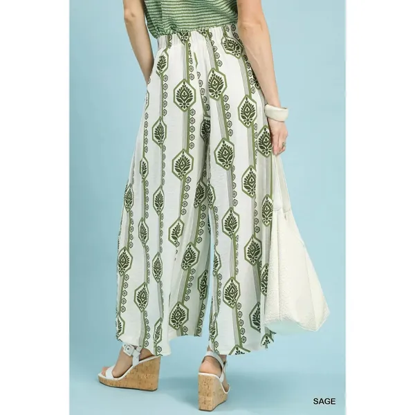 Umgee Geometric Boho‎ Print Wide Leg Pants - Large - Image 3