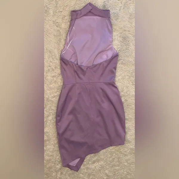 NWOT Elliatt Camo Asymmetric Satin Cocktail Dress in Lavender Sz M - Image 6