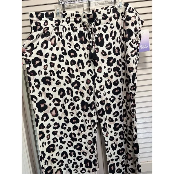 Stars Above Leopard Print Pajama Pants Size 2X Wide Leg Elastic/Tie Waist - Image 2