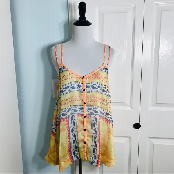 Free People Strappy Boho Summer Festival Tank Top Size Small Yellow Orange Blue - Image 3