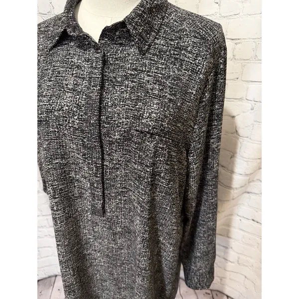 Lou & Grey Ann Taylor Loft Mottled Black White Mod Shift Henley Dress Large - Image 2