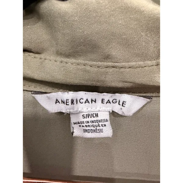 American Eagle Womens Button Down Shirt Small Olive Green Short Sleeve Boxy Fit - Image 3